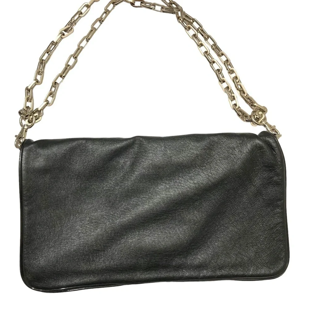 Tory Burch black leather logo convertible clutch bag